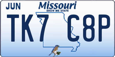 MO license plate TK7C8P