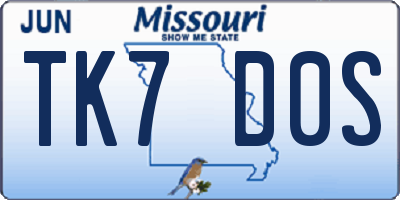 MO license plate TK7D0S
