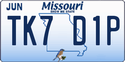 MO license plate TK7D1P