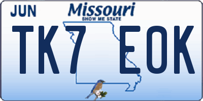 MO license plate TK7E0K