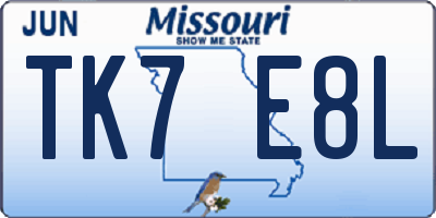 MO license plate TK7E8L