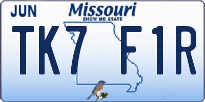 MO license plate TK7F1R