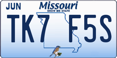 MO license plate TK7F5S