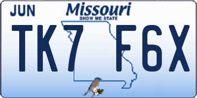 MO license plate TK7F6X