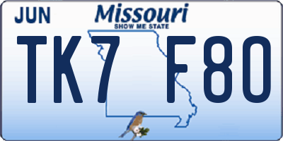 MO license plate TK7F8O