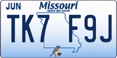 MO license plate TK7F9J