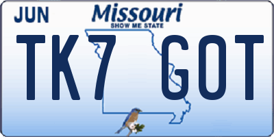 MO license plate TK7G0T