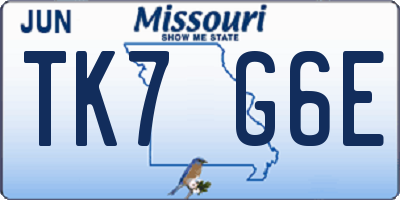 MO license plate TK7G6E