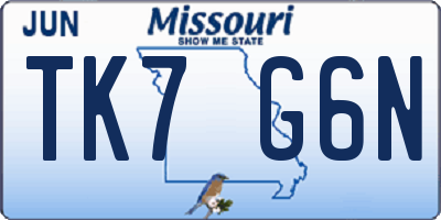 MO license plate TK7G6N