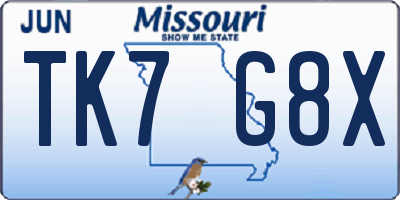 MO license plate TK7G8X