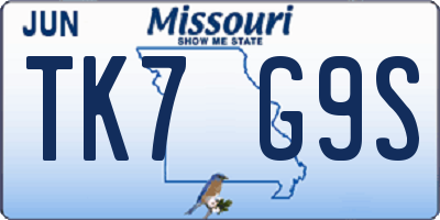 MO license plate TK7G9S