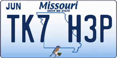 MO license plate TK7H3P