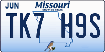 MO license plate TK7H9S