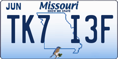 MO license plate TK7I3F
