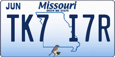MO license plate TK7I7R