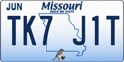 MO license plate TK7J1T