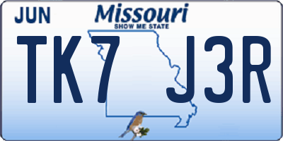MO license plate TK7J3R