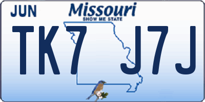 MO license plate TK7J7J