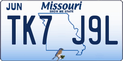 MO license plate TK7J9L