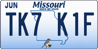 MO license plate TK7K1F