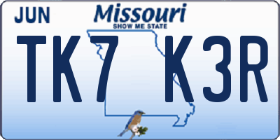 MO license plate TK7K3R