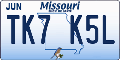 MO license plate TK7K5L
