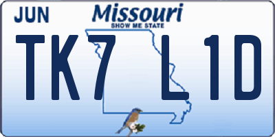 MO license plate TK7L1D