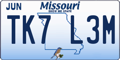 MO license plate TK7L3M