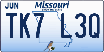 MO license plate TK7L3Q