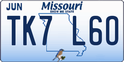 MO license plate TK7L6O