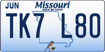 MO license plate TK7L8O