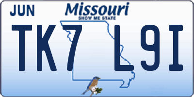 MO license plate TK7L9I
