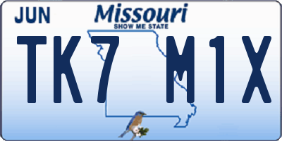 MO license plate TK7M1X