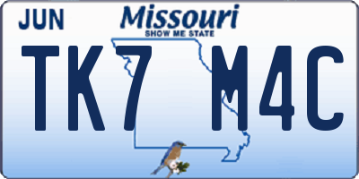 MO license plate TK7M4C