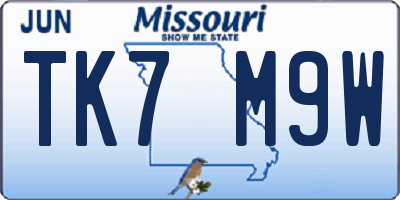 MO license plate TK7M9W
