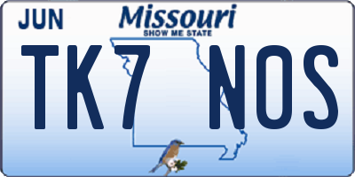 MO license plate TK7N0S
