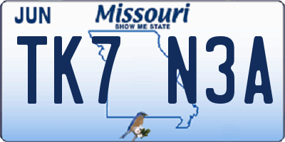 MO license plate TK7N3A
