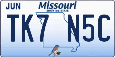 MO license plate TK7N5C
