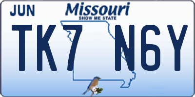MO license plate TK7N6Y