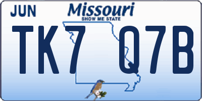 MO license plate TK7Q7B