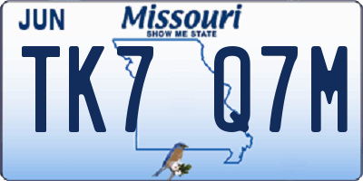 MO license plate TK7Q7M