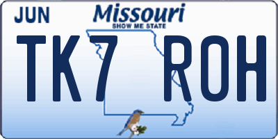 MO license plate TK7R0H