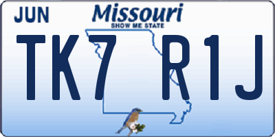 MO license plate TK7R1J