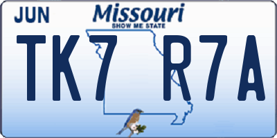 MO license plate TK7R7A
