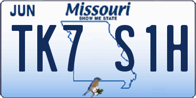 MO license plate TK7S1H