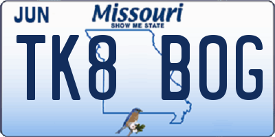 MO license plate TK8B0G