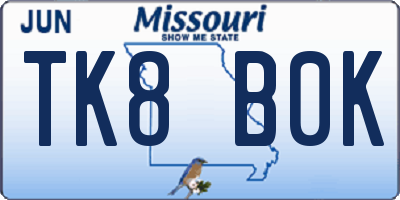 MO license plate TK8B0K