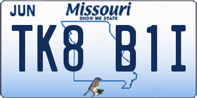 MO license plate TK8B1I
