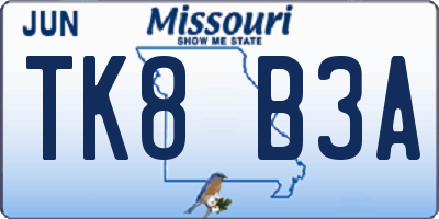MO license plate TK8B3A