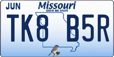 MO license plate TK8B5R